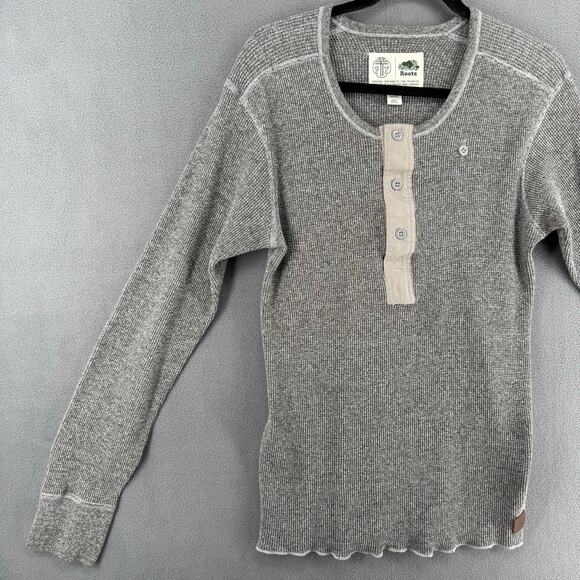 Roots x Tom Thomson Long Sleeve Thermal Mens M Gray Canada Outdoor Cotton Blend - Picture 3 of 13